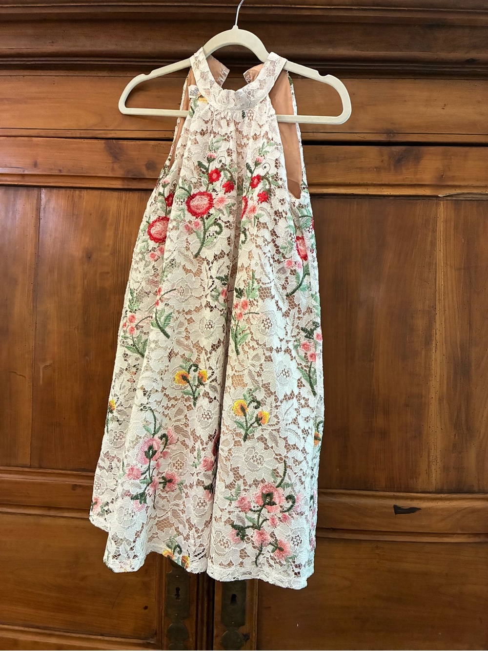 Badgley Mischka Ivory Lace Halter Minidress Dress with beige lining.